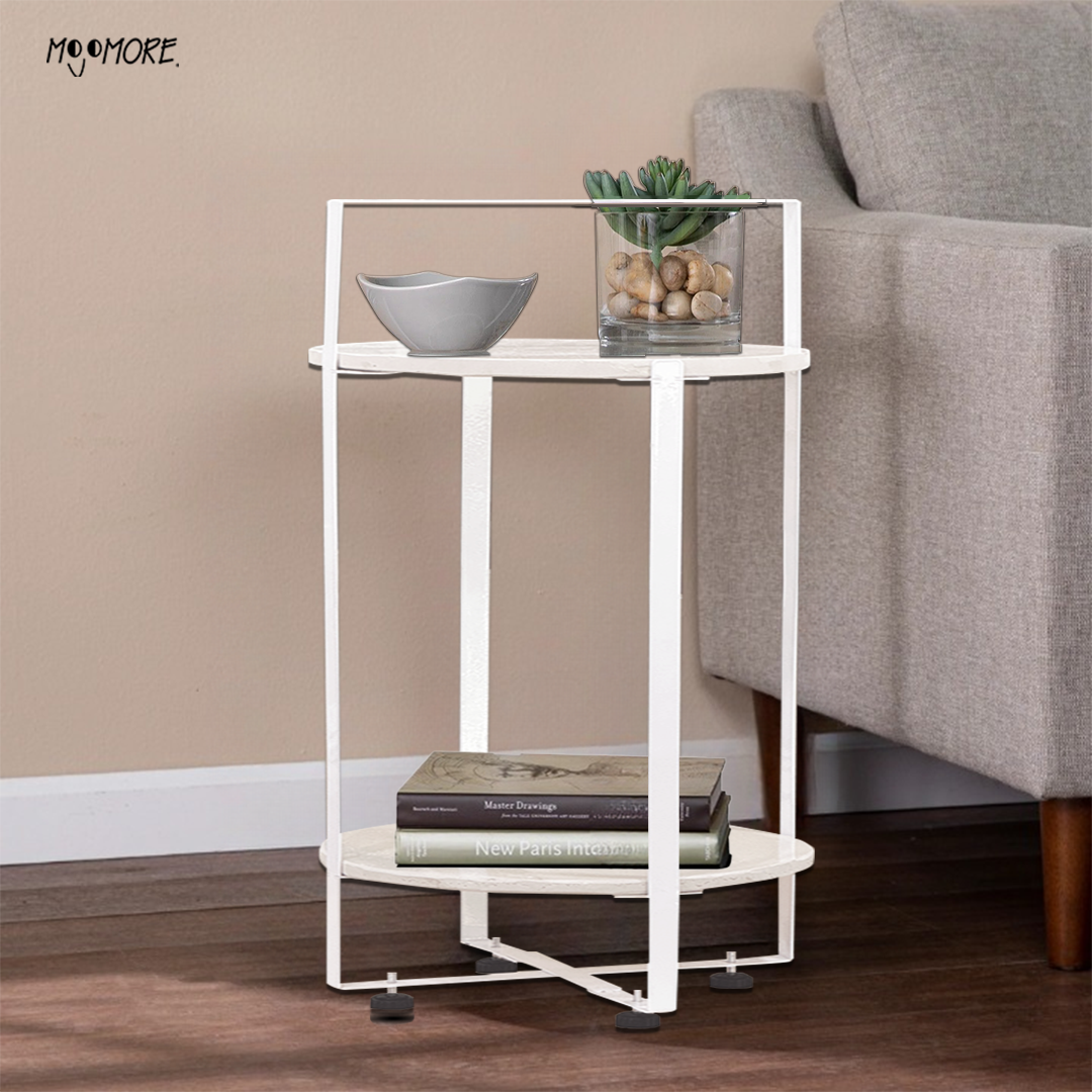 MOJOMORE Modern Resin Round Table -Top End Table with Open Shelf for Living Room
