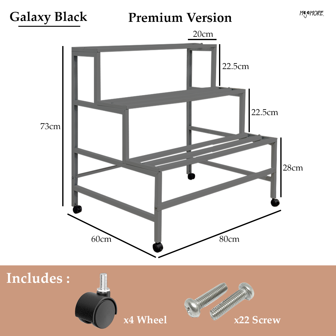 Mojomore 3 Tier Flower Rack Plant Rack Steel Outdoor Pots Garden Rak Pasu Bunga Outdoor Rak Bertingkat