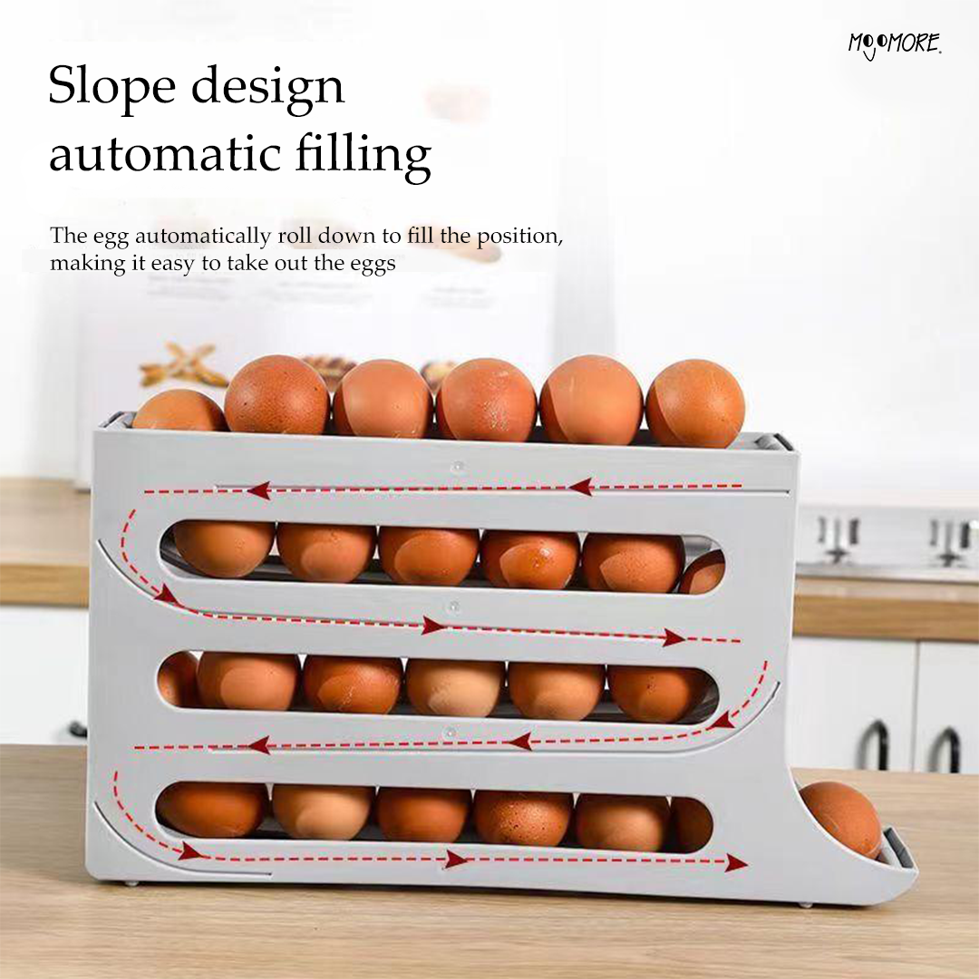 Mojomore Egg Storage Rack 4 Tier Refrigerator Egg Storage Rack Automatic Rolling Egg Storage Dispenser Egg 30 Grid