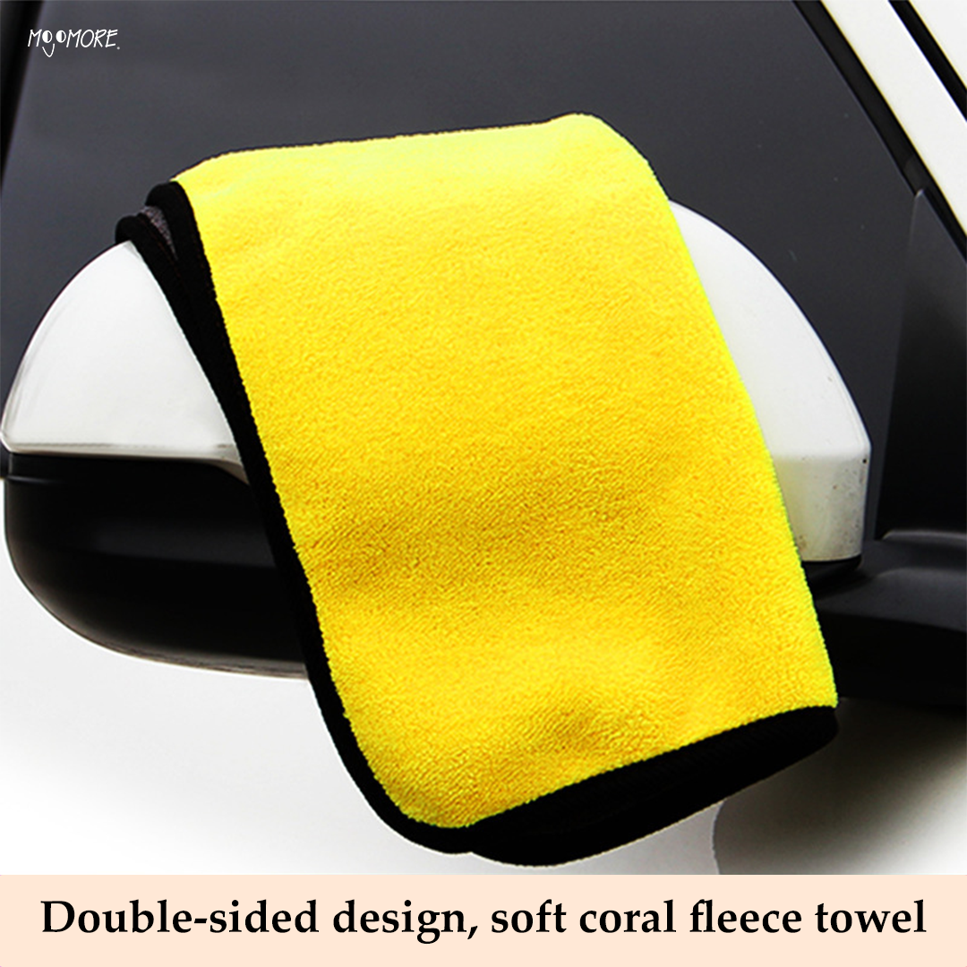 Mojomore Dual Layer Microfiber Car Cleaning Towel Multipurpose High Water Absorption Plush Wax Polish Cloth