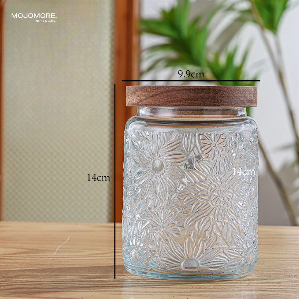 MOJOMORE Morocco Series Raya Embossed Glass Jar | Airtight Wooden Lid | Balang Kuih Raya Cookie Storage Container