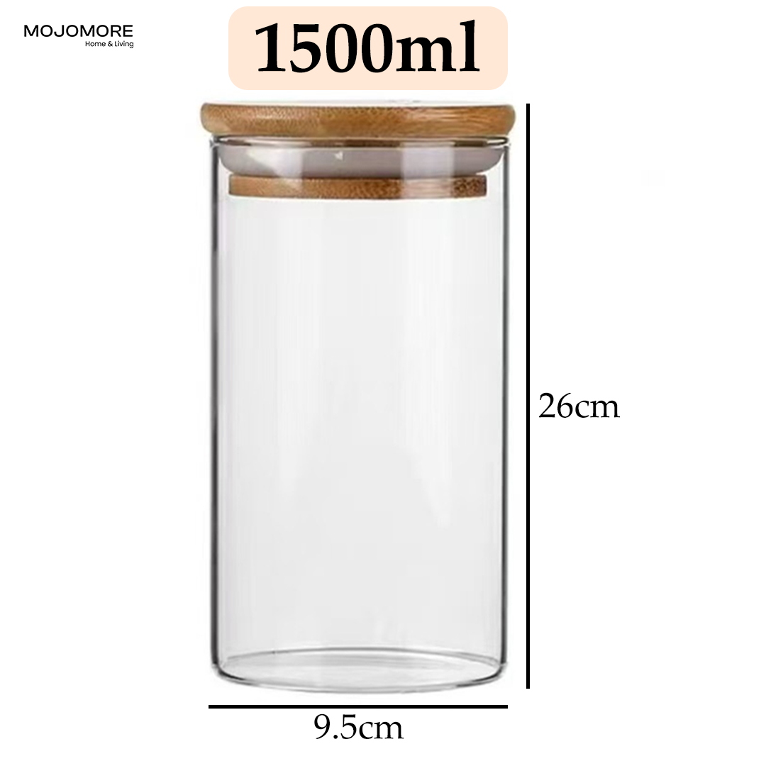 MOJOMORE Round Glass Jar Series, Transparent Container With Lids Cookie Jar Kitchen Jar Balang Bekas Kaca