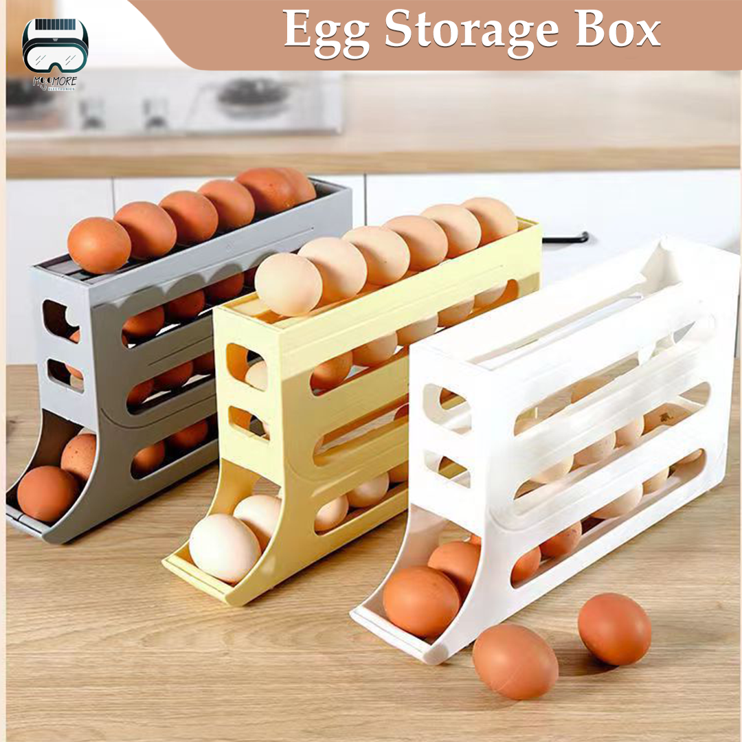 Mojomore Egg Storage Rack 4 Tier Refrigerator Egg Storage Rack Automatic Rolling Egg Storage Dispenser Egg 30 Grid