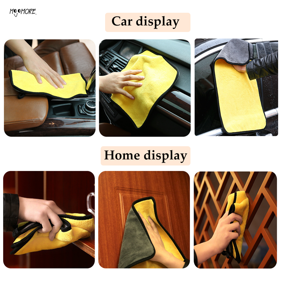 Mojomore Dual Layer Microfiber Car Cleaning Towel Multipurpose High Water Absorption Plush Wax Polish Cloth