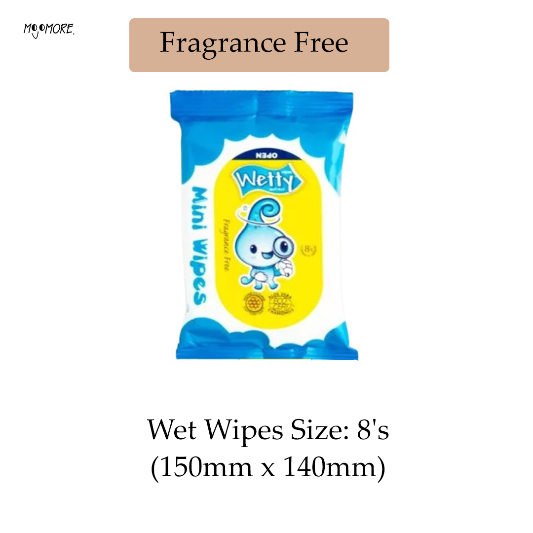 Wetty Mini Wipes 8's Wet Wipes Fragrance Free Wet Tissue Tisu Basah