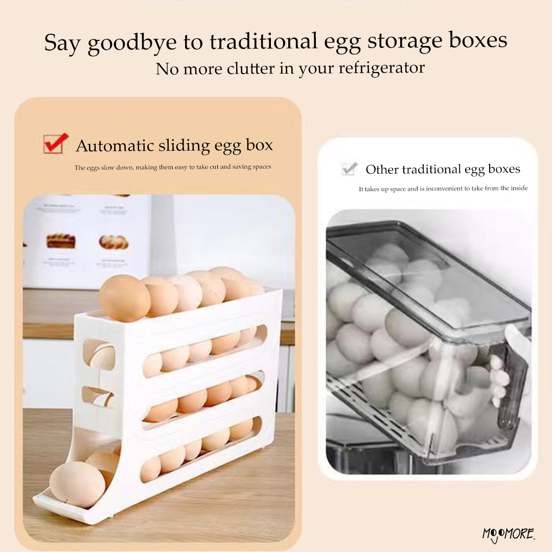 Mojomore Egg Storage Rack 4 Tier Refrigerator Egg Storage Rack Automatic Rolling Egg Storage Dispenser Egg 30 Grid