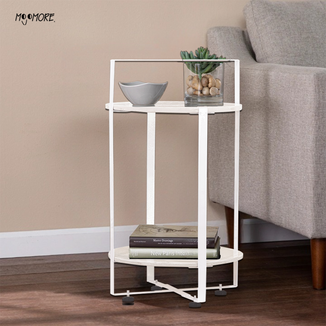 MOJOMORE Modern Resin Round Table -Top End Table with Open Shelf for Living Room