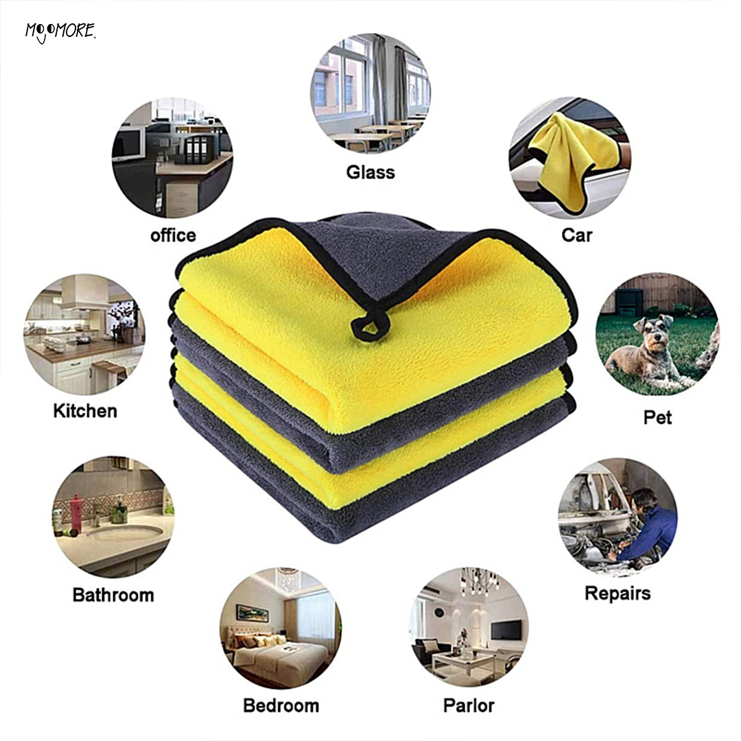 Mojomore Dual Layer Microfiber Car Cleaning Towel Multipurpose High Water Absorption Plush Wax Polish Cloth