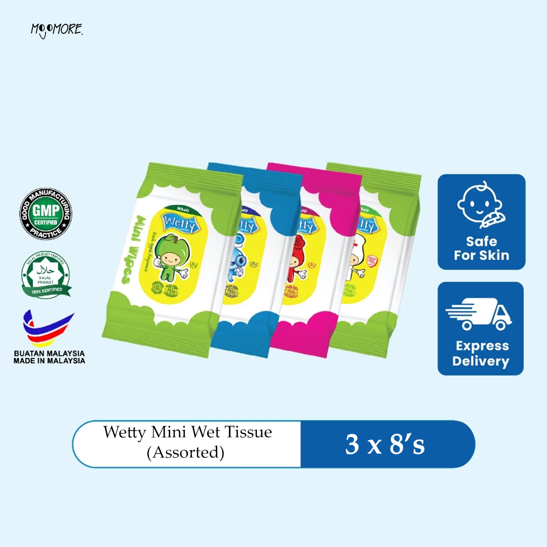 Wetty Mini Wipes 8's Wet Wipes Fragrance Free Wet Tissue Tisu Basah