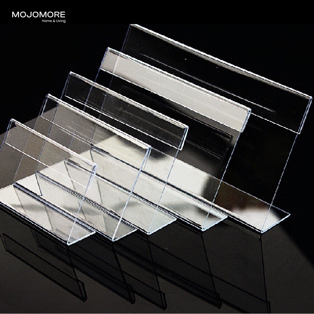 MOJOMORE L Shape Table Sign Display Stand Name Price Card Holder For Retail Bakery Buffet Acrylic Clear Price Name Card