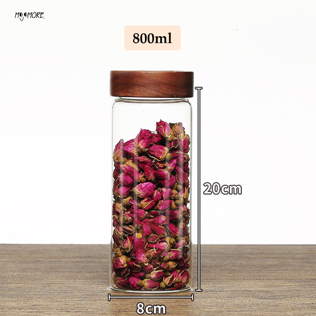 Mojomore Wood Screw Lid Glass Jar Airtight Spice Food Storage Container Spice Bottles Balang