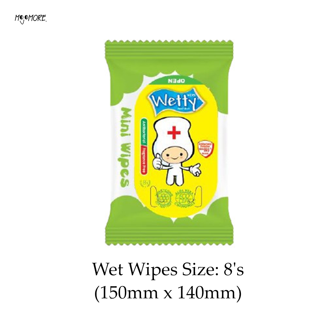 Wetty Antibacterial Mini Wipes 8's (Fragrance Free)