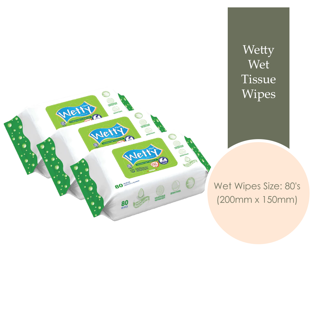 Wetty Antibacterial Wipes 80' Fragrance Free Wet Tisu Basah