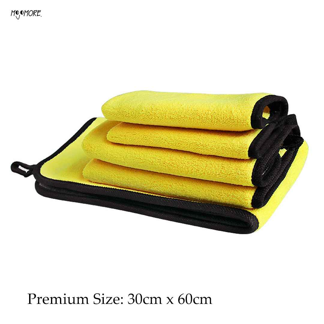Mojomore Dual Layer Microfiber Car Cleaning Towel Multipurpose High Water Absorption Plush Wax Polish Cloth