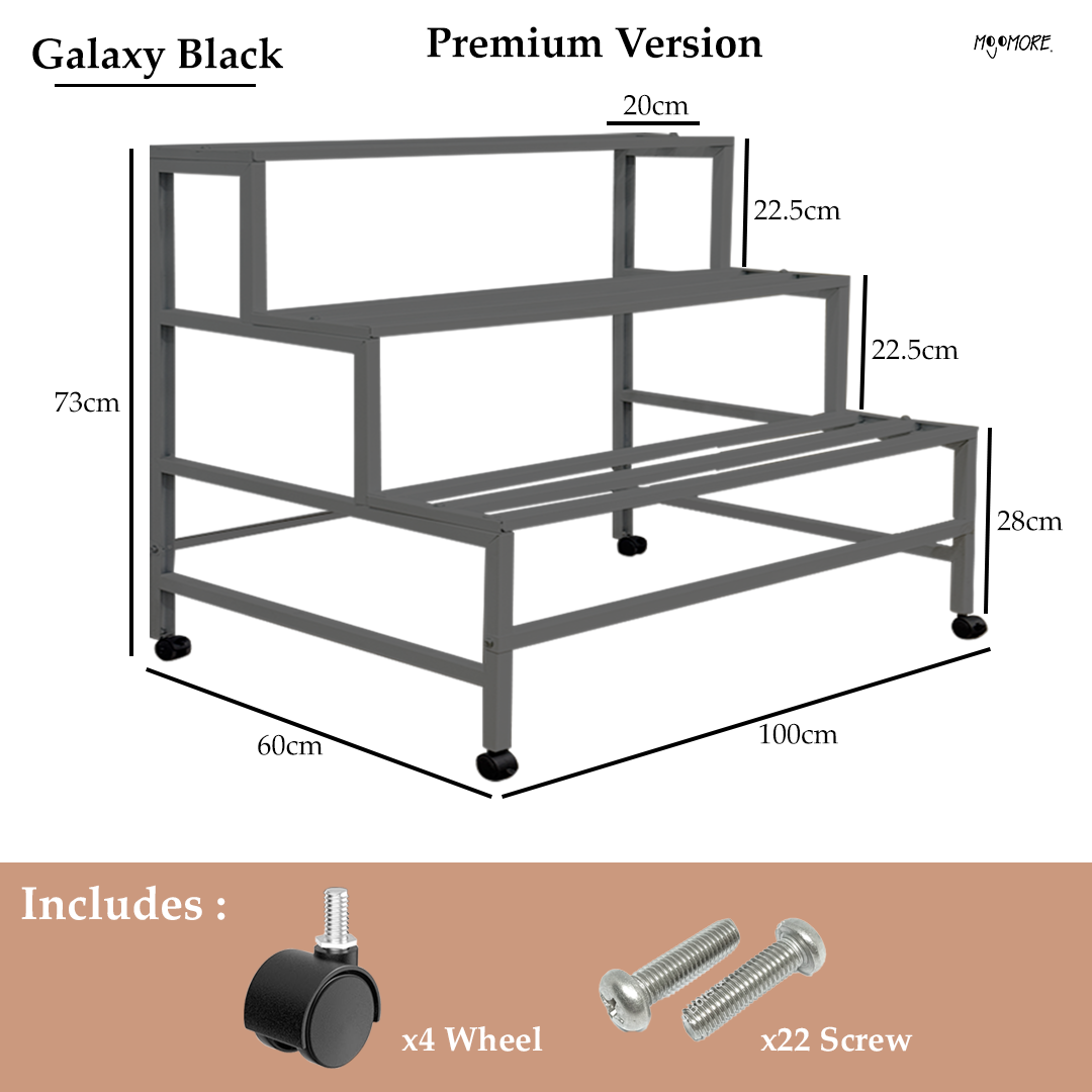 Mojomore 3 Tier Flower Rack Plant Rack Steel Outdoor Pots Garden Rak Pasu Bunga Outdoor Rak Bertingkat