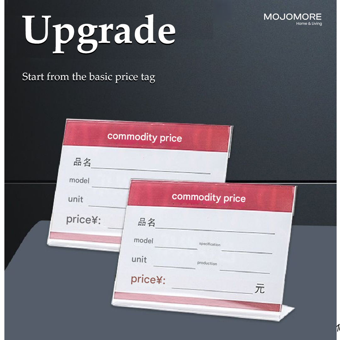 MOJOMORE L Shape Table Sign Display Stand Name Price Card Holder For Retail Bakery Buffet Acrylic Clear Price Name Card