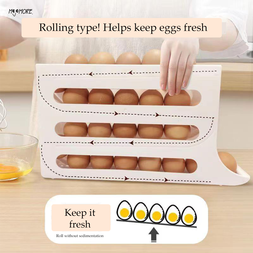 Mojomore Egg Storage Rack 4 Tier Refrigerator Egg Storage Rack Automatic Rolling Egg Storage Dispenser Egg 30 Grid