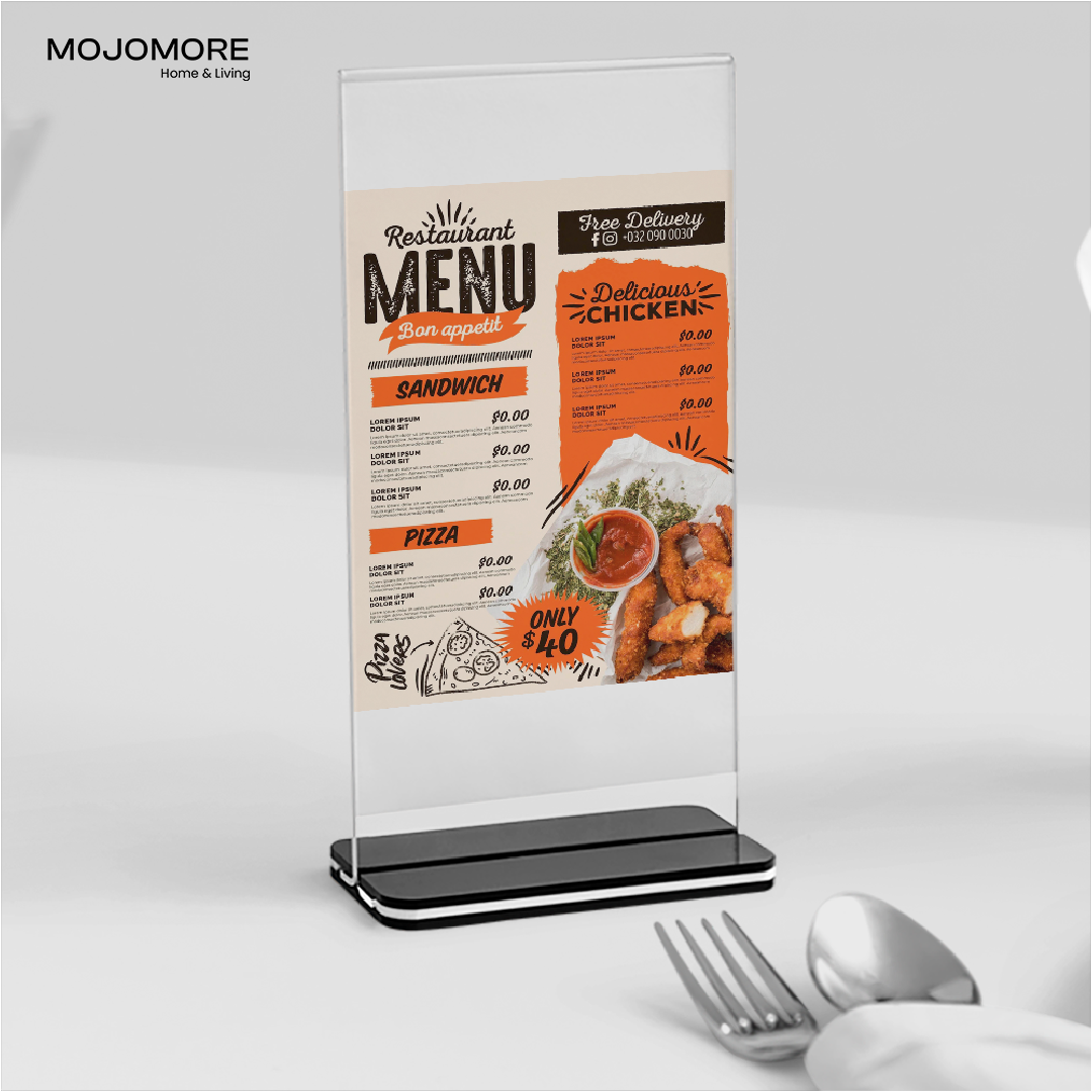 2025 Acrylic Menu Stand Restaurant Promotion Poster Display T-shape Table Menu Holder A6 A5 A4 QR Code Display Holder