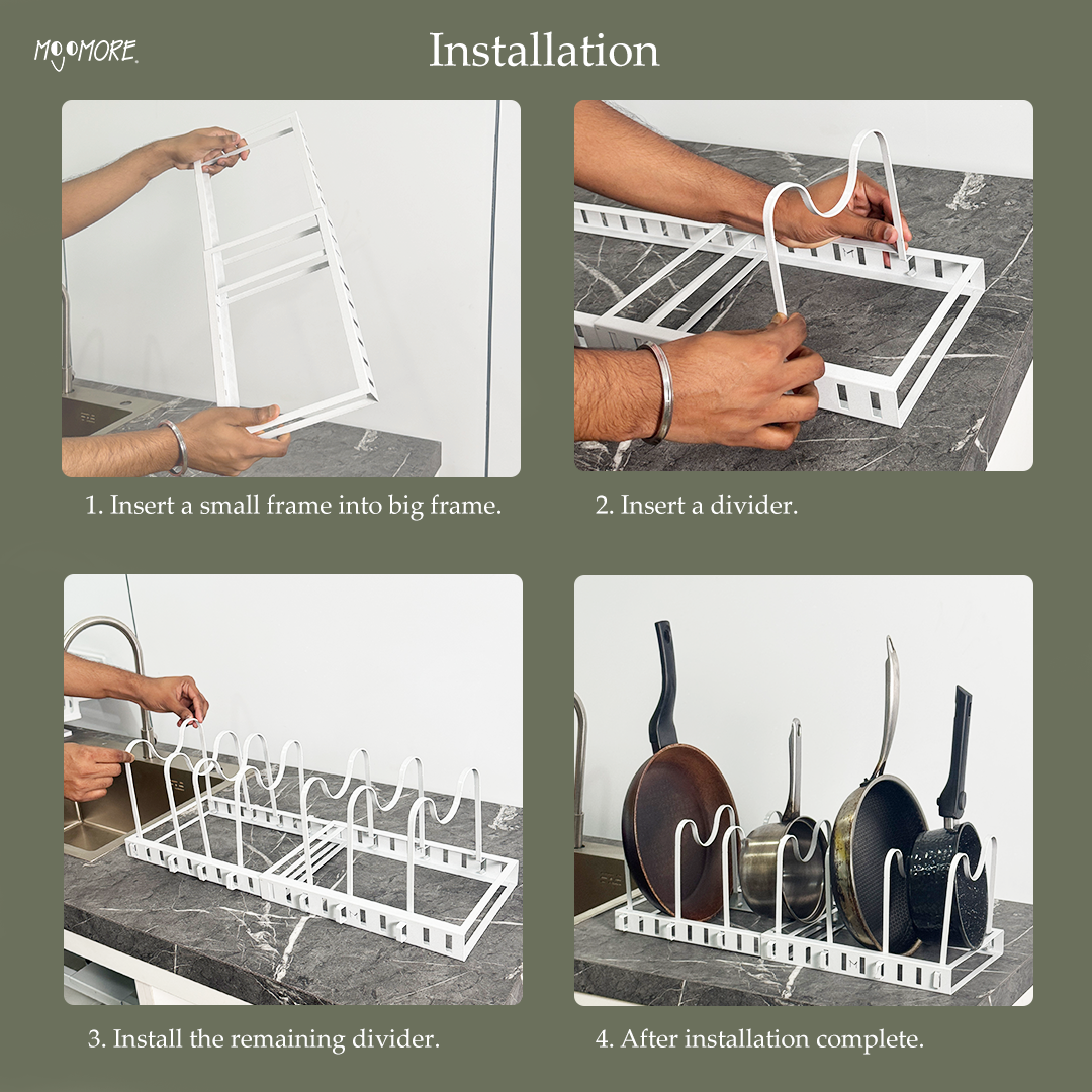 Mojomore Adjustable Extendable Pot Pan Rack Dish Plate Storage Chop Board & Pot Cover Holder
