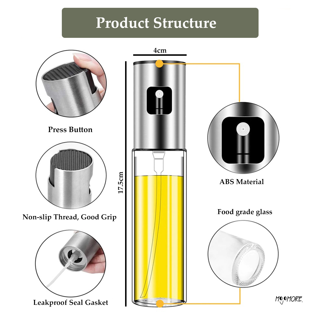 Mojomore Oil spray bottle push spray glass oil bottle kitchen household barbecue stainless steel oil spray bottle