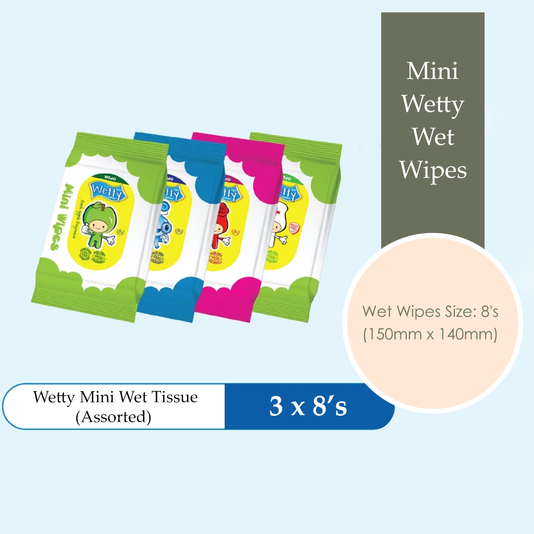 Wetty Mini Wipes 8's Wet Wipes Fragrance Free Wet Tissue Tisu Basah