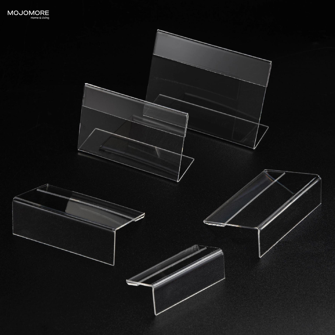 MOJOMORE L Shape Table Sign Display Stand Name Price Card Holder For Retail Bakery Buffet Acrylic Clear Price Name Card