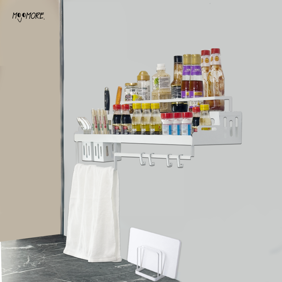 Mojomore Spice Rack Hanging Kitchen Rack Organizer Rak Rempah Dapur Condiment Organizer Wall Mounted Tableware Organizer