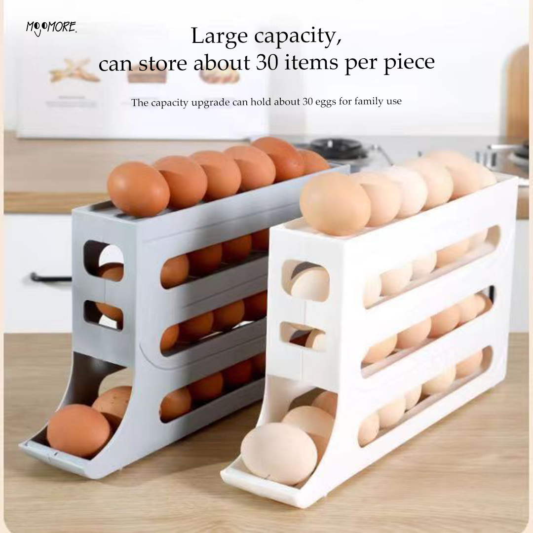 Mojomore Egg Storage Rack 4 Tier Refrigerator Egg Storage Rack Automatic Rolling Egg Storage Dispenser Egg 30 Grid