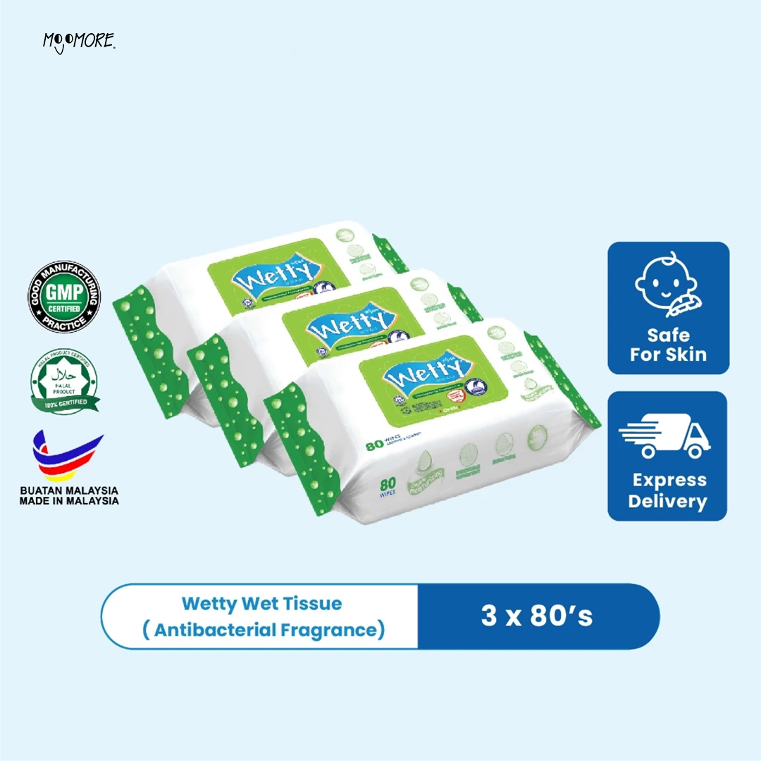 Wetty Antibacterial Wipes 80' Fragrance Free Wet Tisu Basah