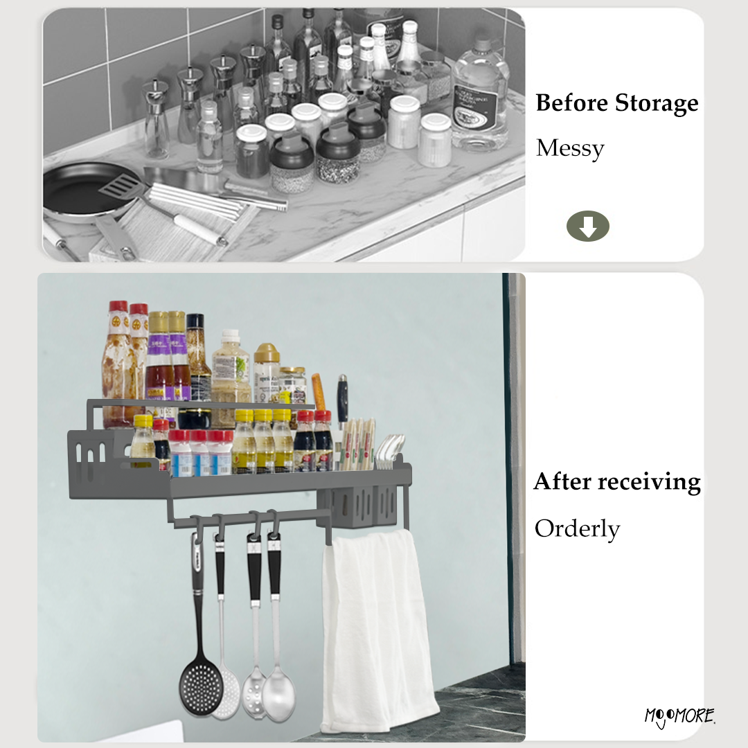 Mojomore Spice Rack Hanging Kitchen Rack Organizer Rak Rempah Dapur Condiment Organizer Wall Mounted Tableware Organizer