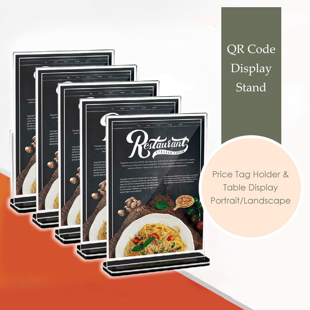 2025 Acrylic Menu Stand Restaurant Promotion Poster Display T-shape Table Menu Holder A6 A5 A4 QR Code Display Holder