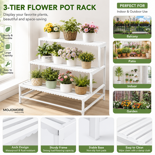 Mojomore 3 Tier Flower Rack Plant Rack Steel Outdoor Pots Garden Rak Pasu Bunga Outdoor Rak Bertingkat