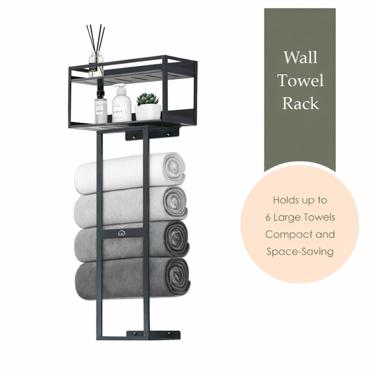 MOJOMORE Bathroom Towel Storage Rack Wall Mounted Bathroom Towel Holder with Shelf & Storage Basket