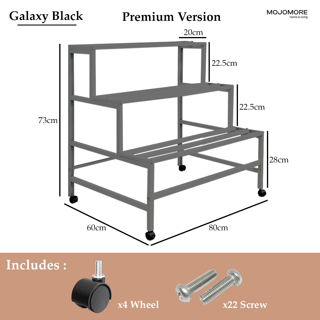 Mojomore 3 Tier Flower Rack Plant Rack Steel Outdoor Pots Garden Rak Pasu Bunga Outdoor Rak Bertingkat