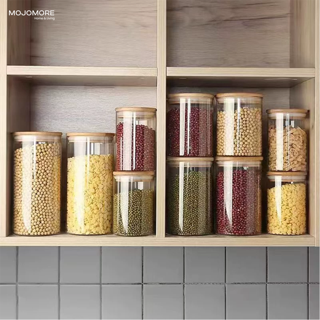 MOJOMORE Round Glass Jar Series, Transparent Container With Lids Cookie Jar Kitchen Jar Balang Bekas Kaca