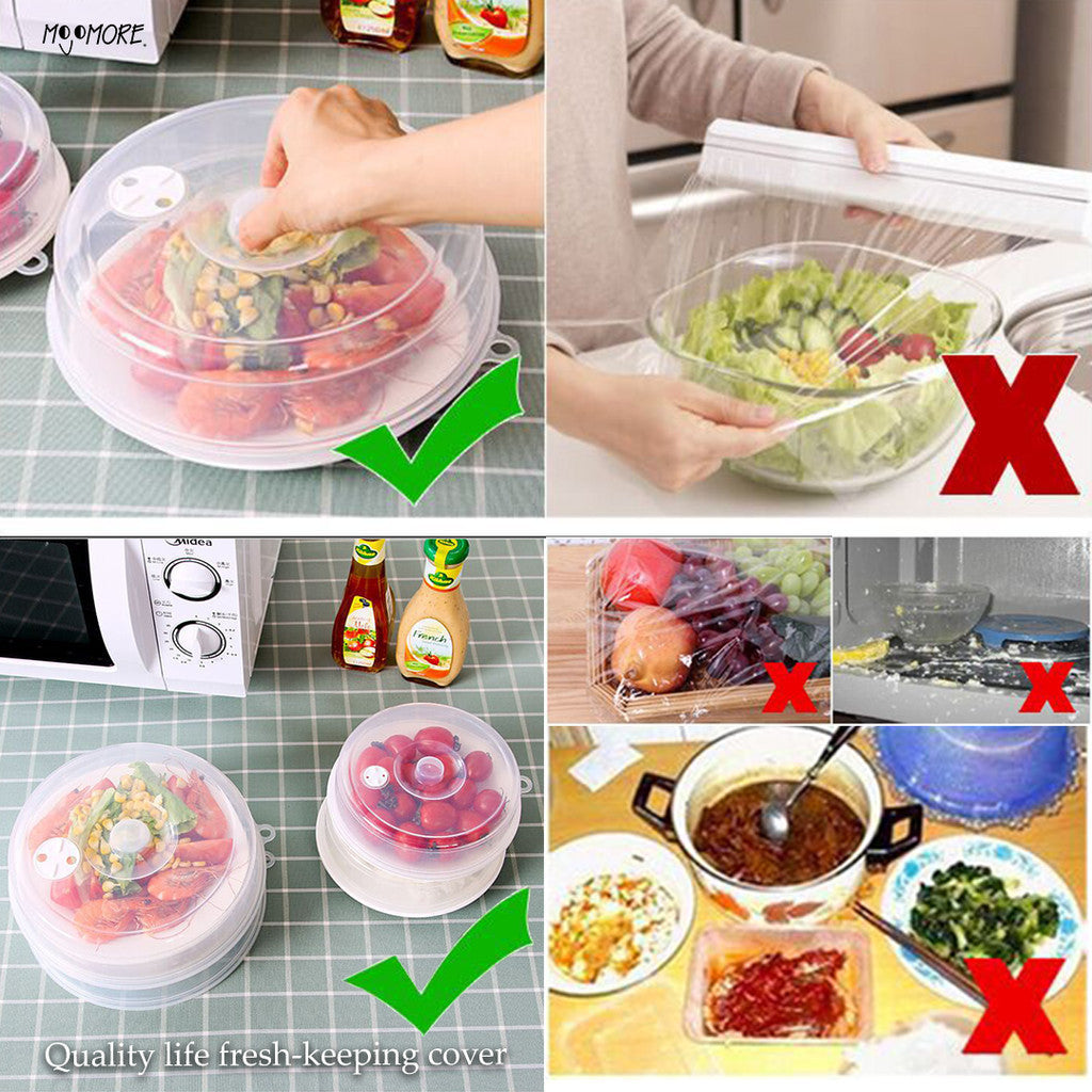 Mojomore Clear Plastic Microwave Food Cover Plate Lid Vented Splatter Guard Protector