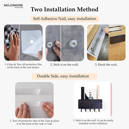 MOJOMORE Key Holder Wall Mount Key Rack Wooden Bamboo Hook key rack Home Clothe Hook Rack Key Rack Wall Mount