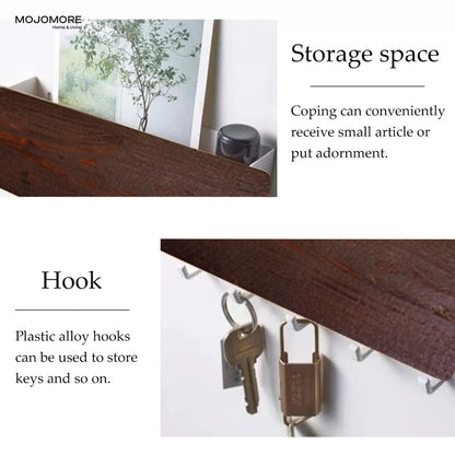 MOJOMORE Key Holder Wall Mount Key Rack Wooden Bamboo Hook key rack Home Clothe Hook Rack Key Rack Wall Mount