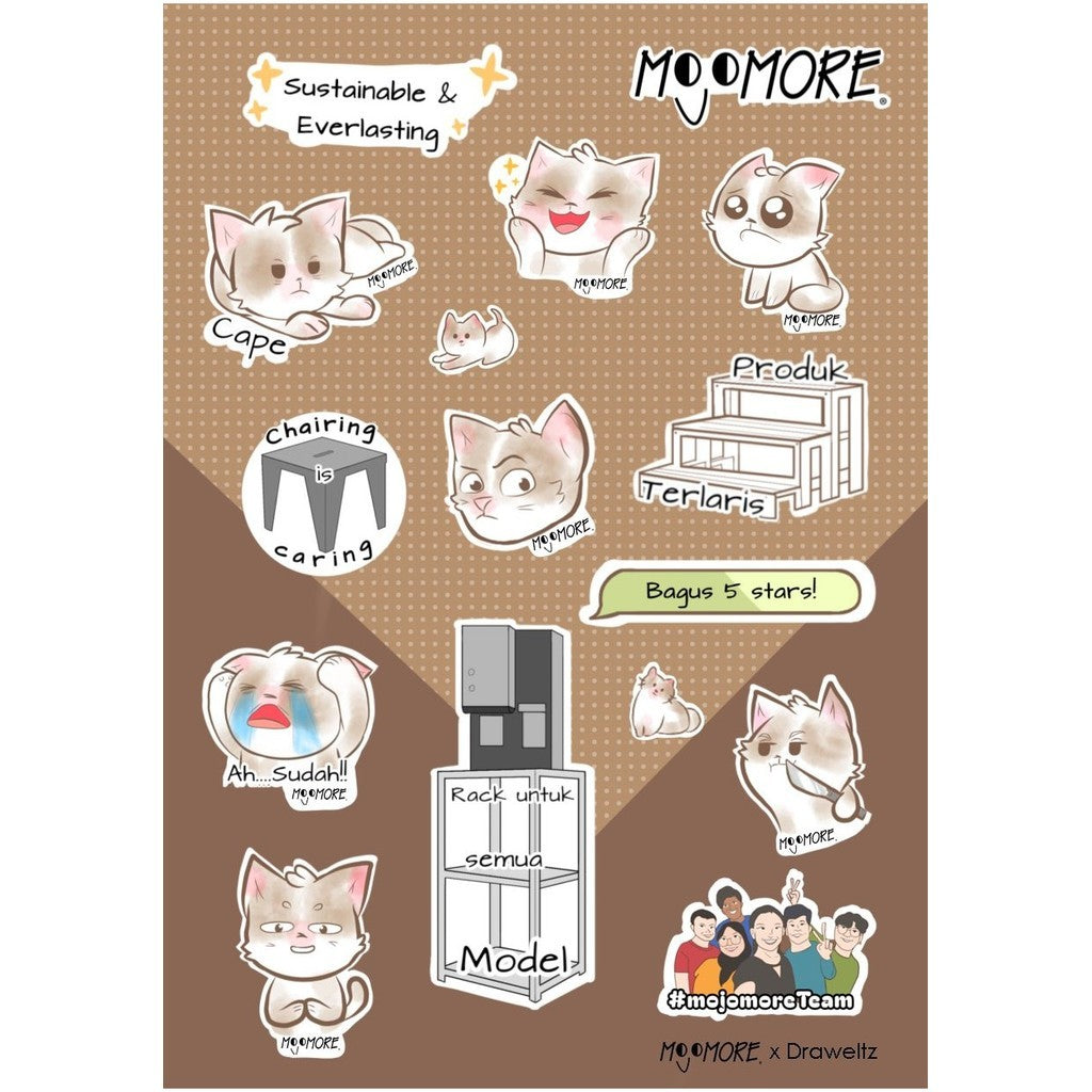Mojomore x Draweltz Home and Living Cute Cat Kids Friendly Stickers