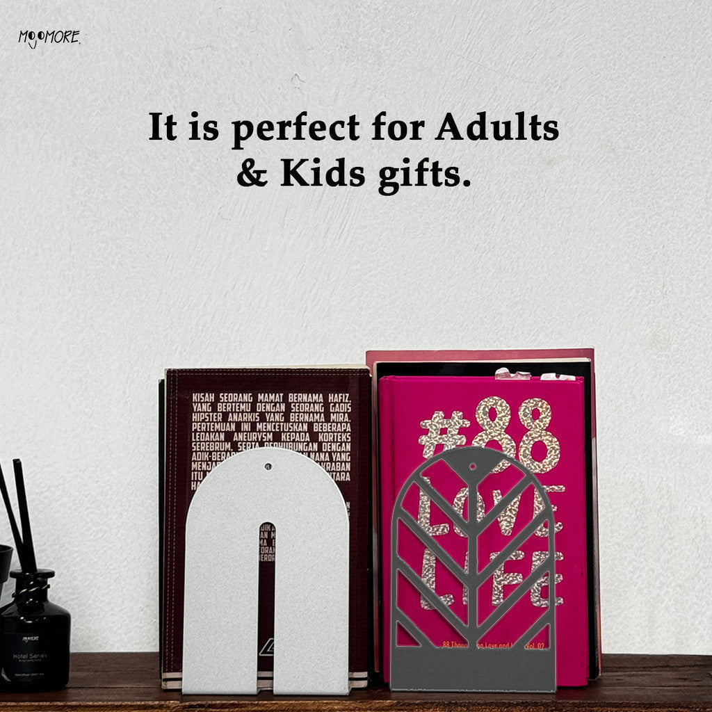 MOJOMORE Premium 2 PCs High Quality Metal Book Stand Bookshelf Library School Office Decoration