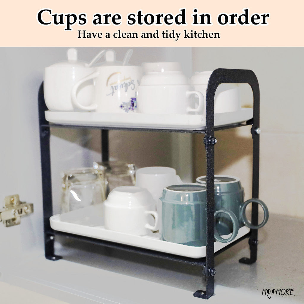 Mojomore Mug Holder Rak Dapur Cup Holder Storage Cup Rack Double-Layer Tea Tray Coffee Glass Drainer
