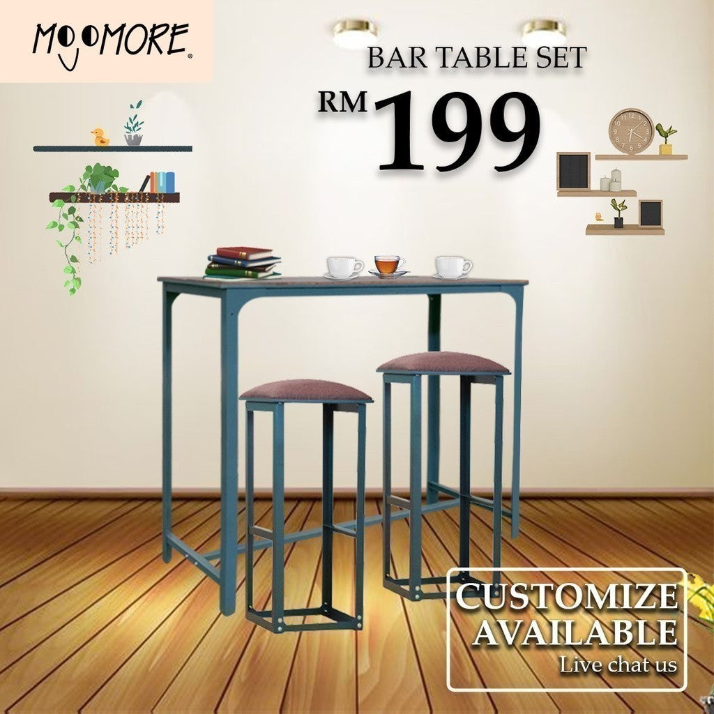 MOJOMORE Anti Karat Set Meja Makan 2 Kerusi Tinggi Bar Table With High Stool Chair Dining