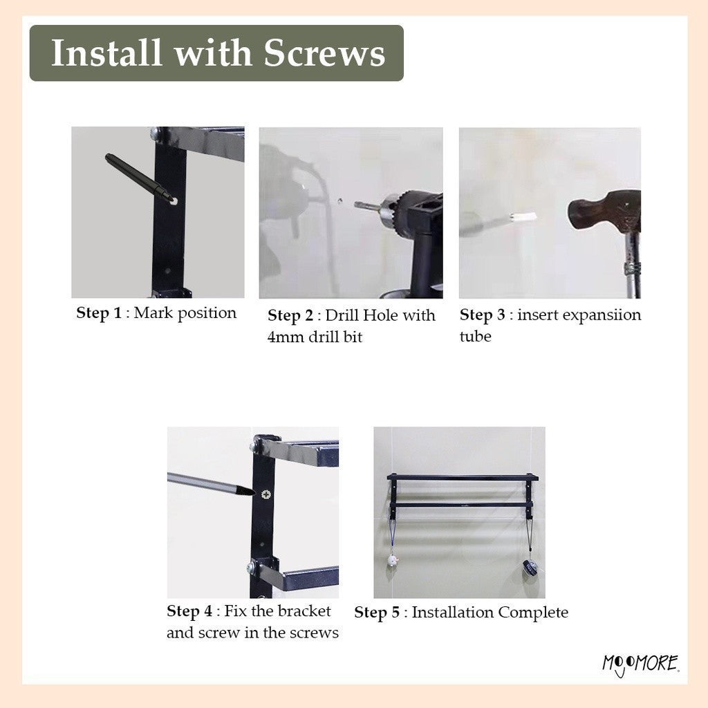 Mojomore Premium SS Towel Bar Wall Mounted Rack Bathroom Holder Hanger