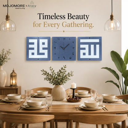MOJOMORE Hiasan Jam Dinding Islam Allah & Muhammad  | 3-Piece Islamic Wall Clock Décor