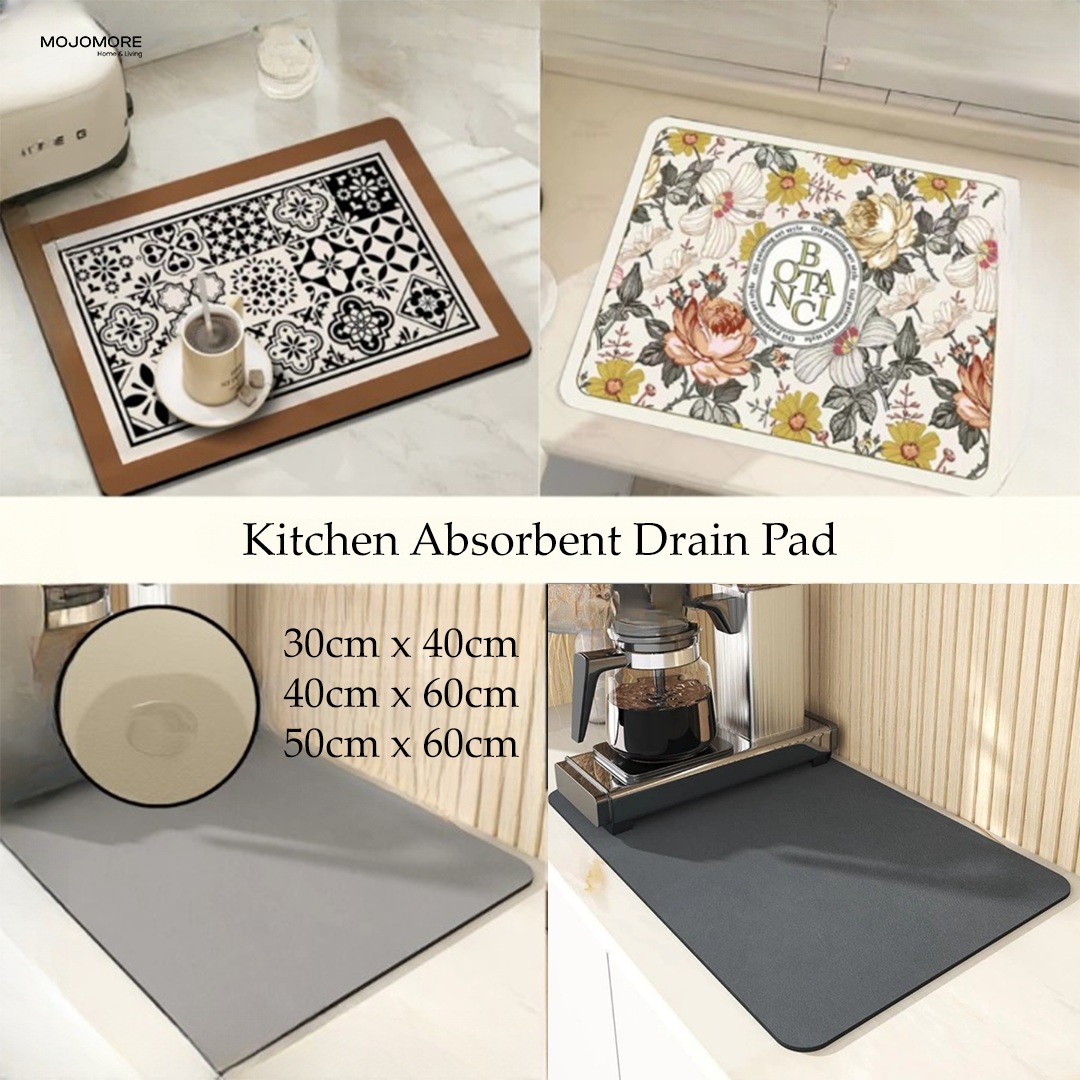 MOJOMORE 30x40/40x60/50x60 Anti Slip Kitchen Absorbent Mat Drying Pad Table Sink Dining Alas Pinggan Mej