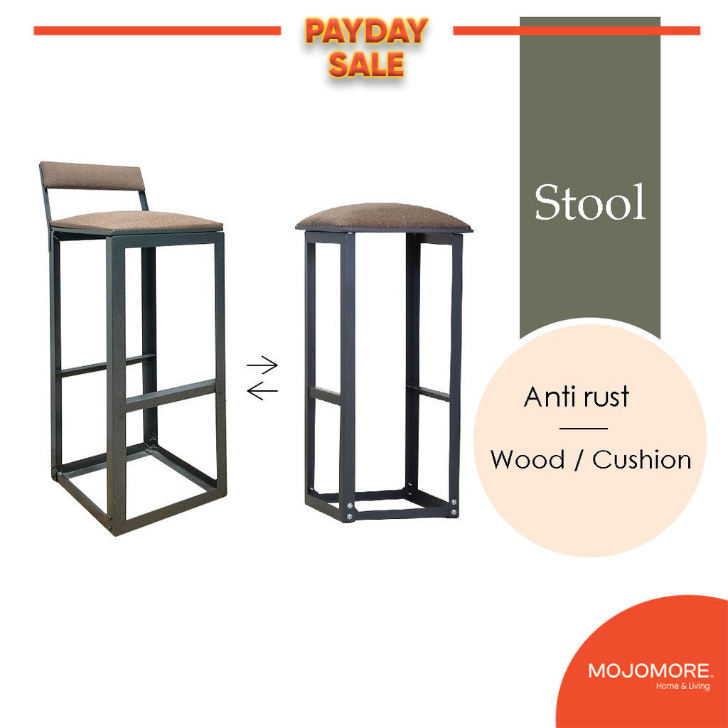MOJOMORE 70CM Metal High Bar Stool Backrest Footstool Kerusi Makan Besi Tinggi Cafe Dining Chair 高脚椅