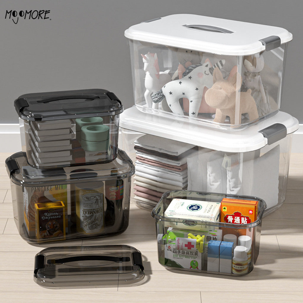 MOJOMORE Box Organizer Multifunctional Transparent Plastic Storage Boxes Home Stackable Container With Lid Handle 透明收纳盒