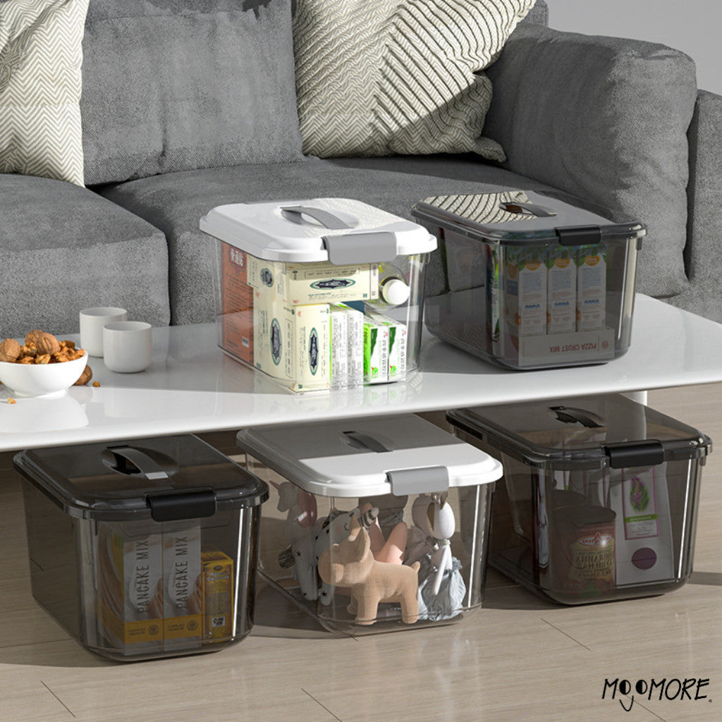 MOJOMORE Box Organizer Multifunctional Transparent Plastic Storage Boxes Home Stackable Container With Lid Handle 透明收纳盒