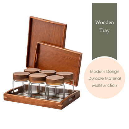 MOJOMORE Ebony Wooden Tray New Chinese Style Wooden Tray with Handle and Balang Kuih Raya Set