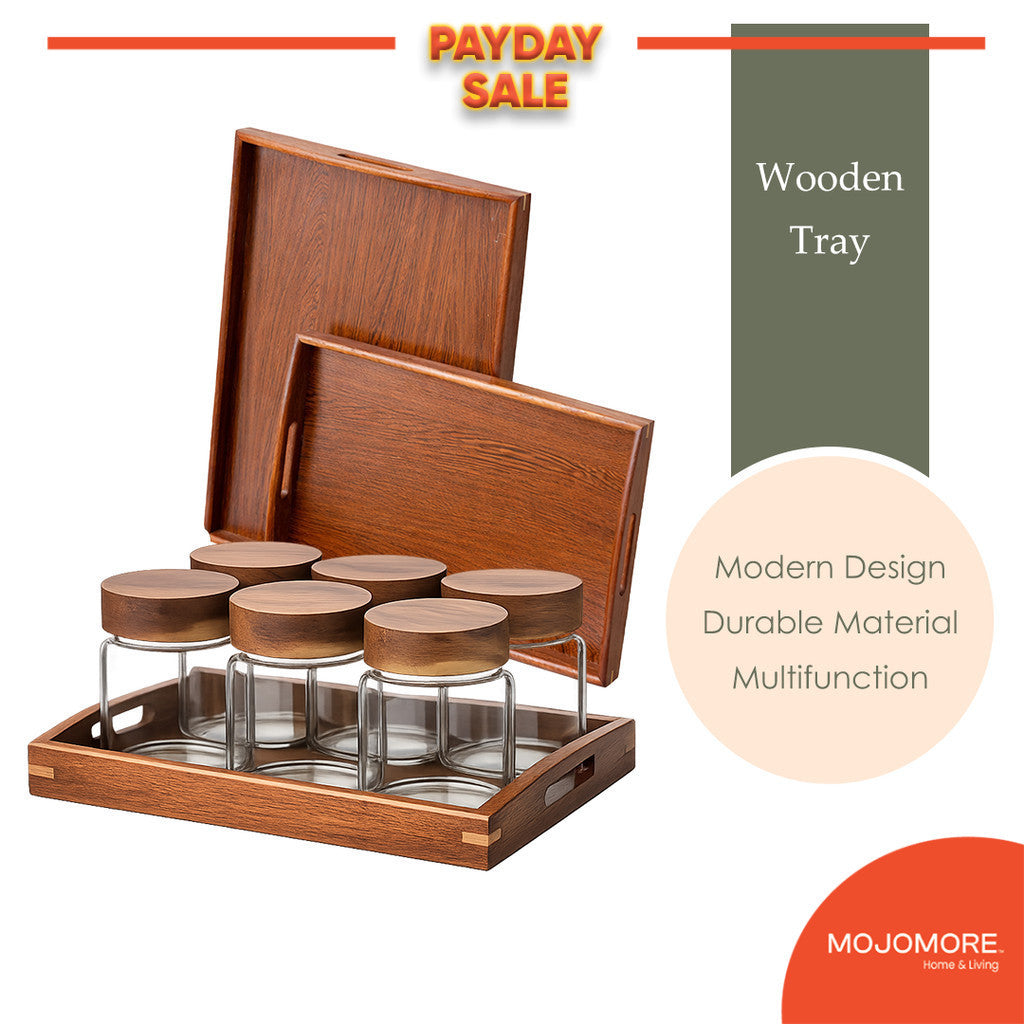 MOJOMORE Ebony Wooden Tray New Chinese Style Wooden Tray with Handle and Balang Kuih Raya Set